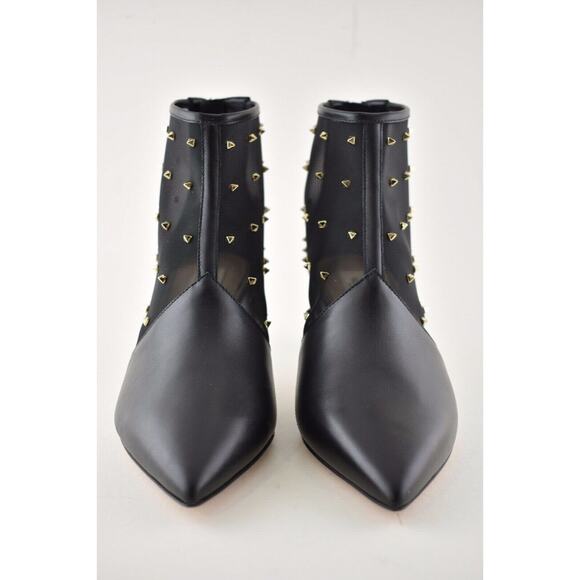 Valentino Rockstud Shining Mesh Black Leather Stud Kitten Heel Ankle Bootie 36 - Picture 6 of 12